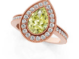 Rose gold Fancy Yellow Pear  Cut Halo Diamond Ring with Pavé Band and Milgrain Prong Setting_34