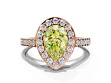 Rose gold Fancy Yellow Pear Cut Halo Diamond Ring with Pavé Band and Three-Prong Setting