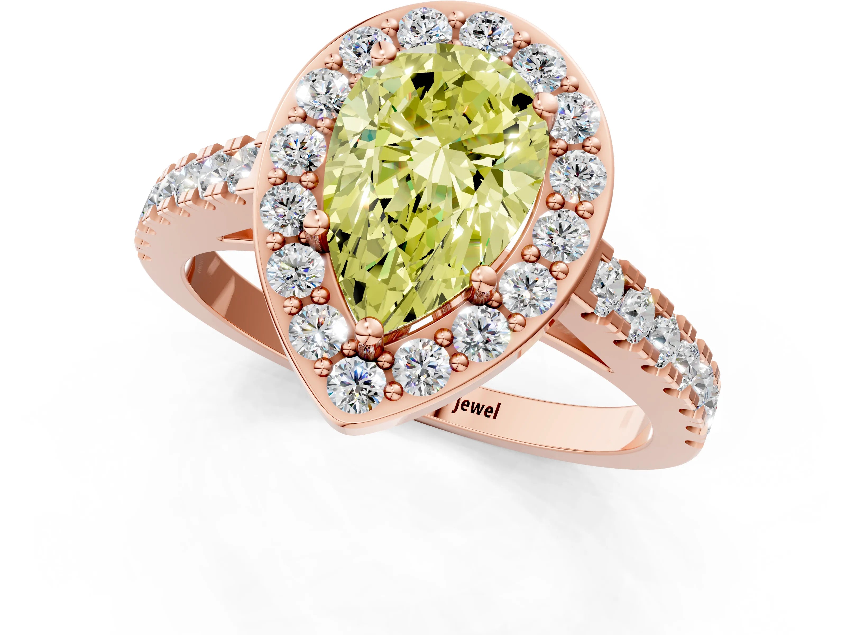 Rose gold Fancy Yellow Pear Cut Halo Diamond Ring with Pavé Band and Three-Prong Setting_1