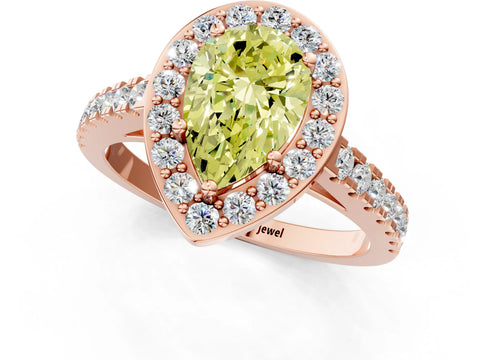 Rose gold Fancy Yellow Pear Cut Halo Diamond Ring with Pavé Band and Three-Prong Setting_1