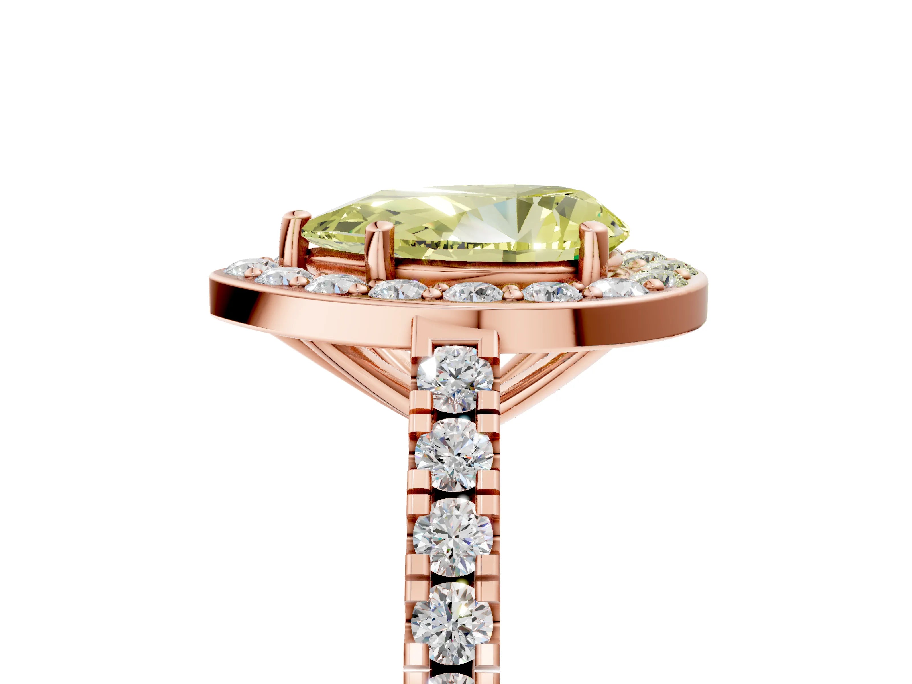 Rose gold Fancy Yellow Pear Cut Halo Diamond Ring with Pavé Band and Three-Prong Setting_5