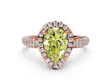Rose gold Fancy Yellow Pear Cut Halo Diamond Ring with Pavé Band