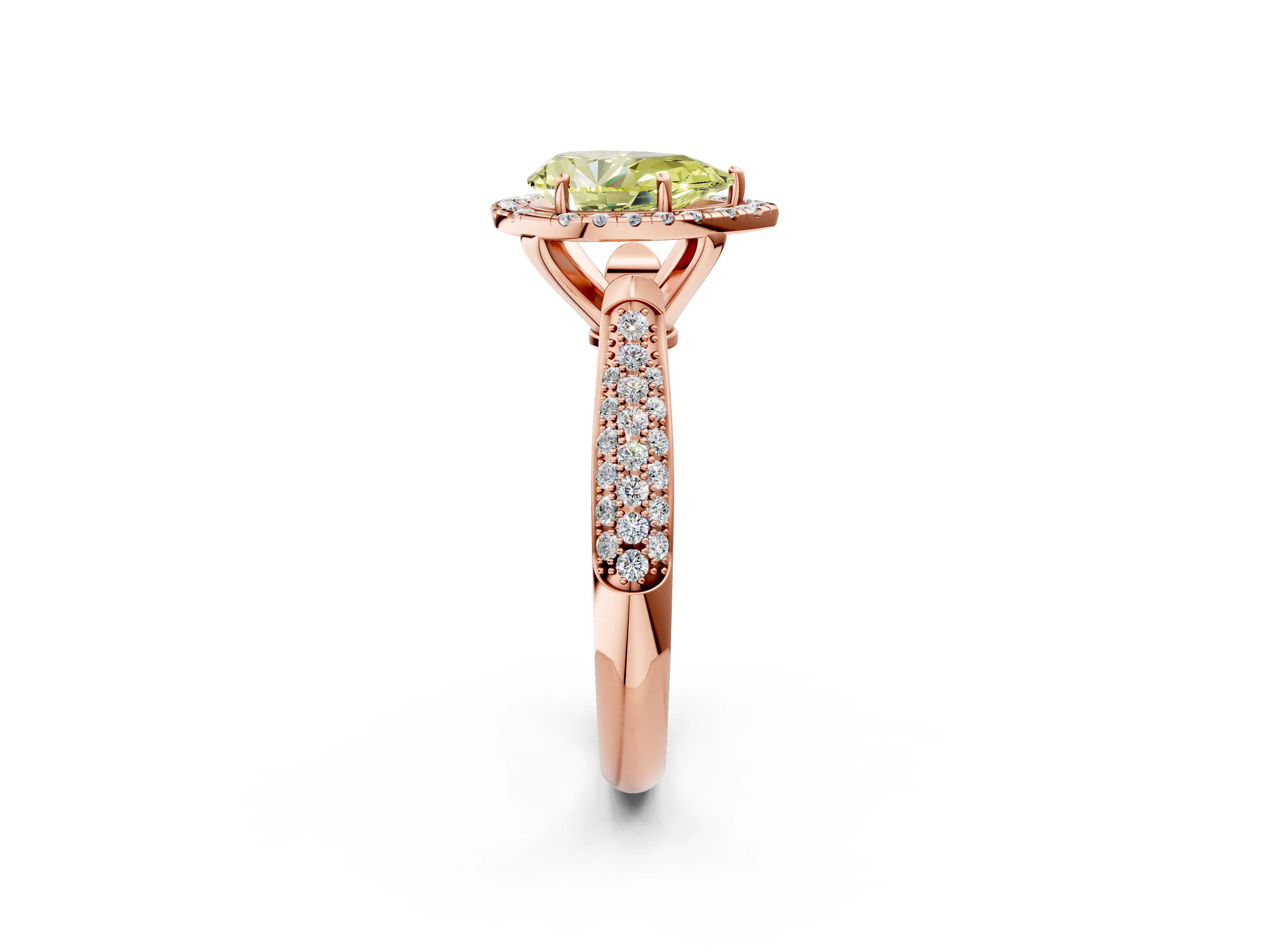 Rose gold Fancy Yellow Pear Cut Halo Diamond Ring with Pavé Band_2