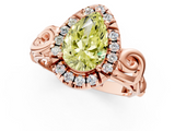 Rose gold Fancy Yellow Pear  Cut Halo Diamond Ring with Scrollwork Band and Four-Prong Setting_73