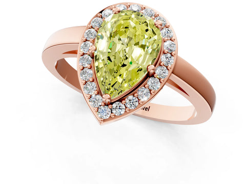 Rose gold Fancy Yellow Pear Cut Halo Diamond Ring with Solitaire Band and Prong Setting_1