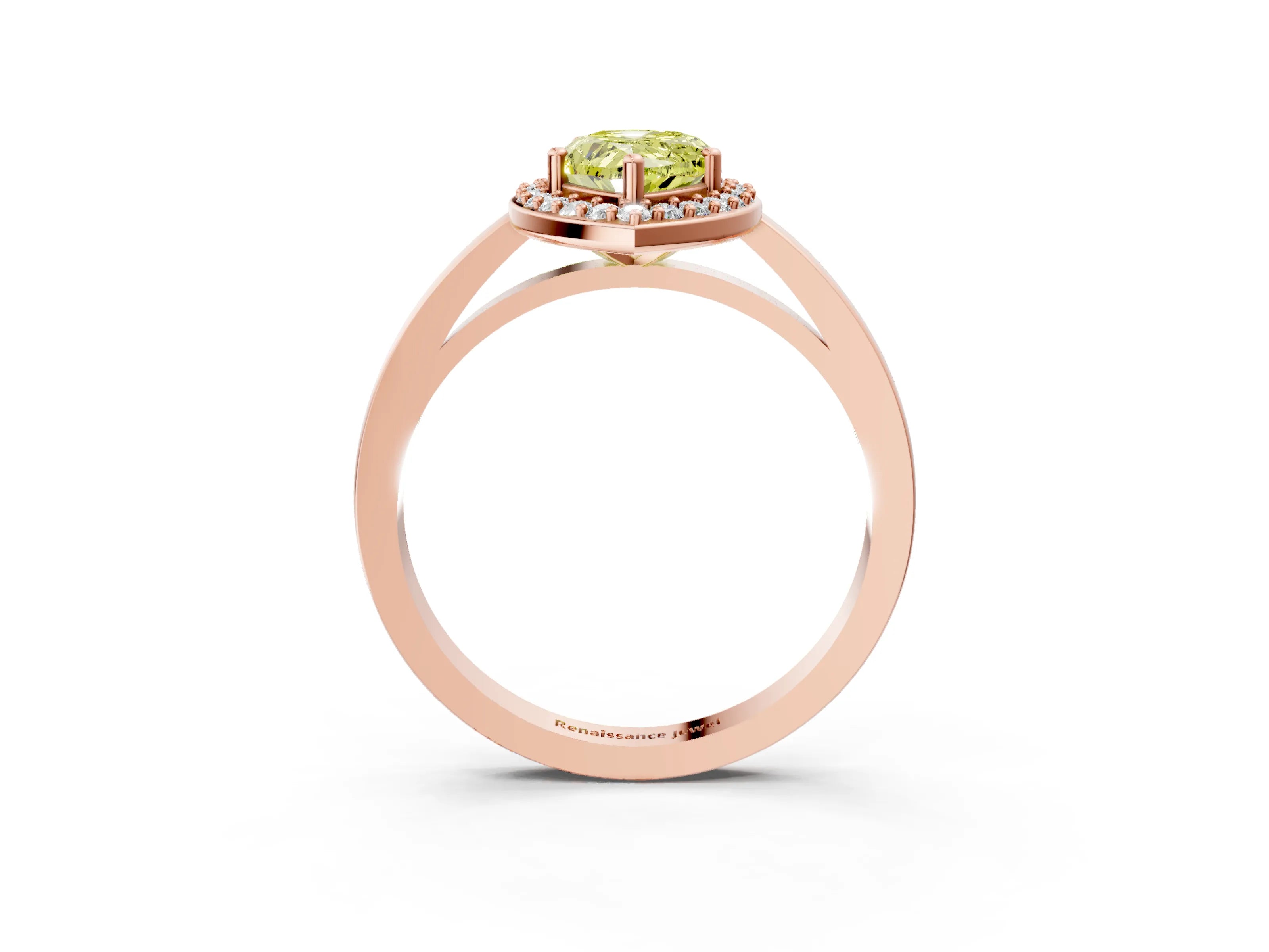 Rose gold Fancy Yellow Pear Cut Halo Diamond Ring with Solitaire Band and Prong Setting_3