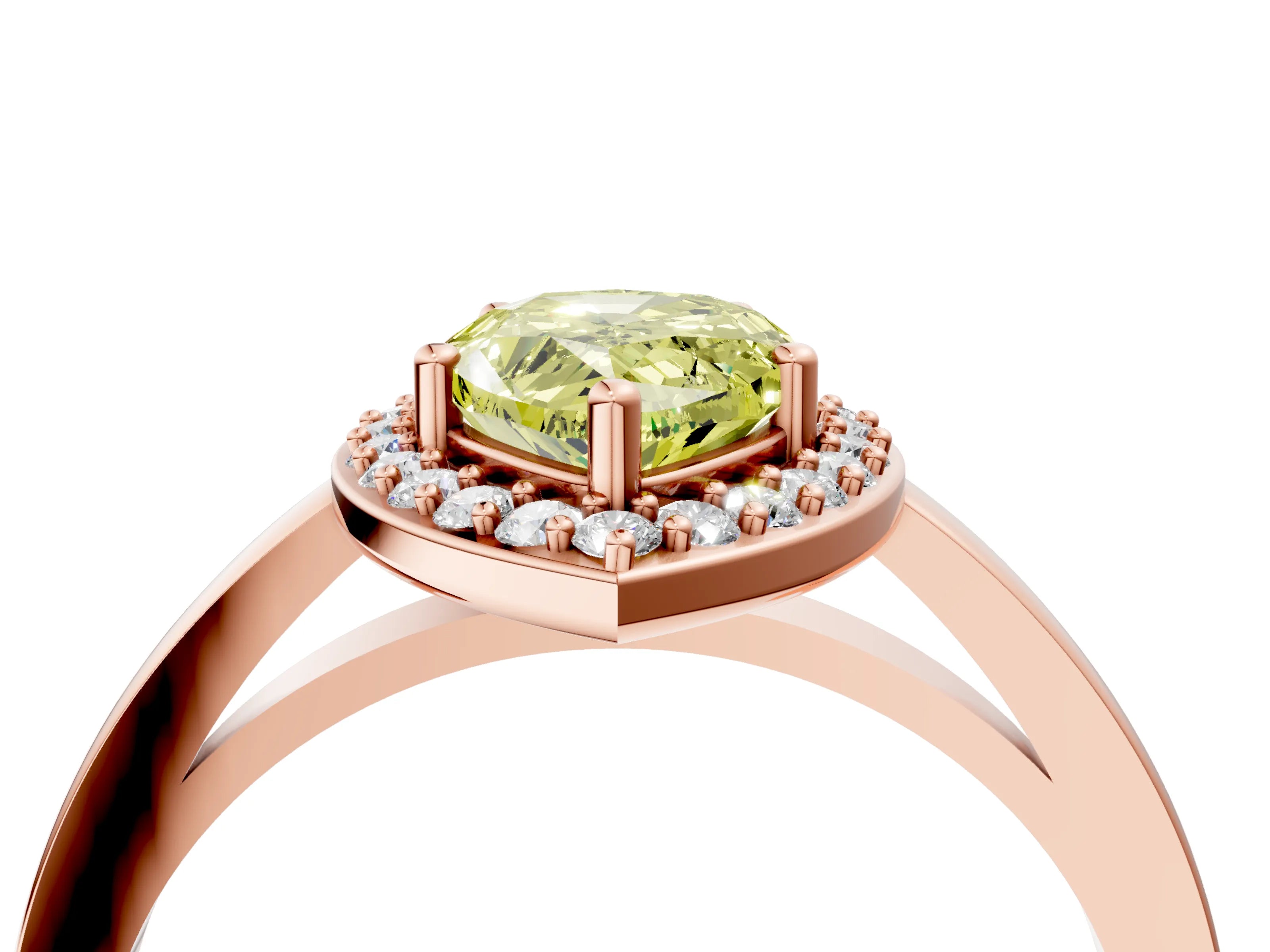 Rose gold Fancy Yellow Pear Cut Halo Diamond Ring with Solitaire Band and Prong Setting_4