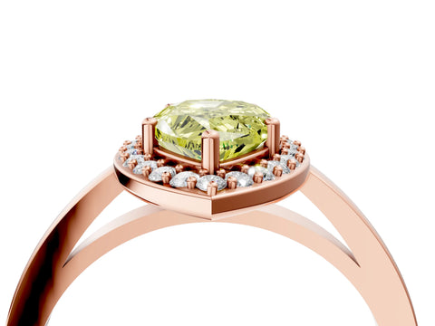 Rose gold Fancy Yellow Pear Cut Halo Diamond Ring with Solitaire Band and Prong Setting_4