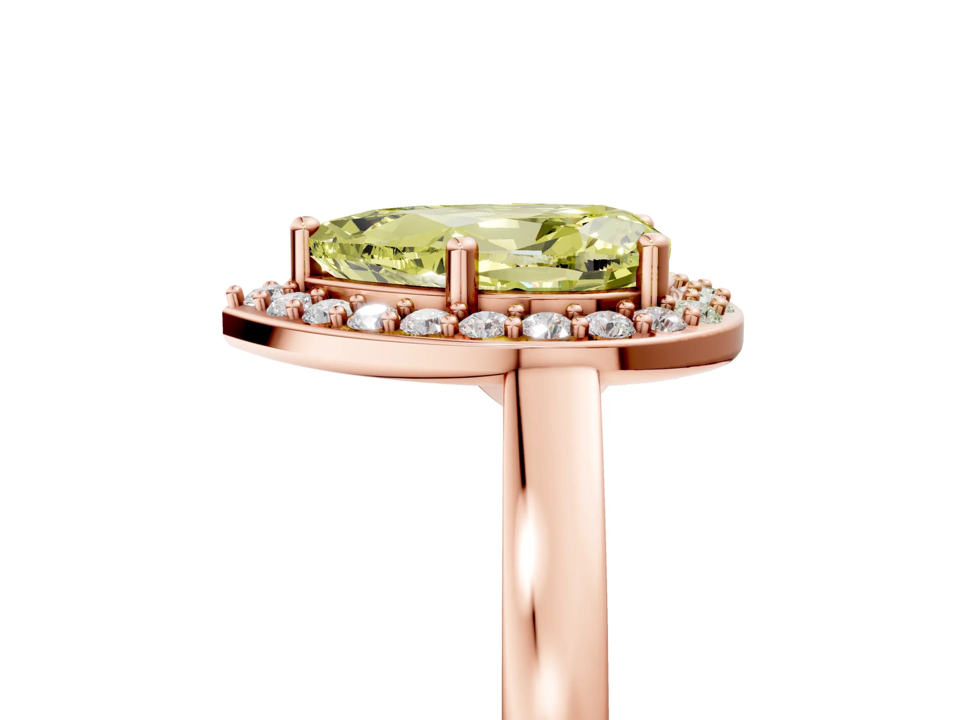 Rose gold Fancy Yellow Pear Cut Halo Diamond Ring with Solitaire Band and Prong Setting_5