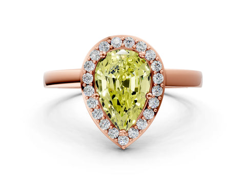 Rose gold Fancy Yellow Pear Cut Halo Diamond Ring with Solitaire Band and Prong Setting