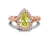 Rose gold Fancy Yellow Pear Cut Halo Diamond Solitaire with Filigree Band and Four-Prong Setting
