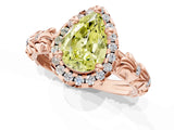 Rose gold Fancy Yellow Pear Cut Halo Diamond Solitaire with Filigree Band and Four-Prong Setting_1