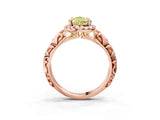 Rose gold Fancy Yellow Pear Cut Halo Diamond Solitaire with Filigree Band and Four-Prong Setting_3