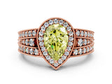 Rose gold Fancy Yellow Pear Cut Halo Diamond Split Shank Ring with Prong Setting