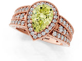 Rose gold Fancy Yellow Pear Cut Halo Diamond Split Shank Ring with Prong Setting_1