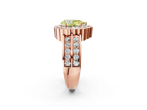 Rose gold Fancy Yellow Pear Cut Halo Diamond Split Shank Ring with Scalloped Prong Setting_2
