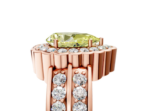 Rose gold Fancy Yellow Pear Cut Halo Diamond Split Shank Ring with Scalloped Prong Setting_5