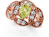 Rose gold Fancy Yellow Pear Cut Halo Milgrain Diamond Engagement Ring with Leaf Band and Four-Prong Setting_1