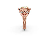 Rose gold Fancy Yellow Pear Cut Halo Milgrain Diamond Engagement Ring with Leaf Band and Four-Prong Setting_2