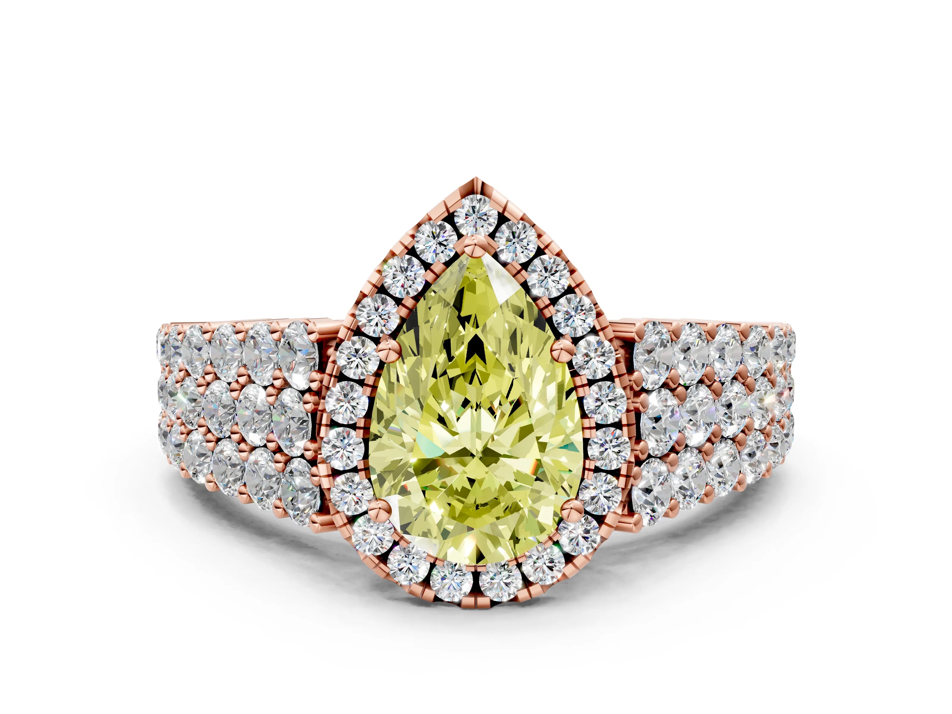 Rose gold Fancy Yellow Pear Cut Halo Pavé Diamond Engagement Ring with Split Shank and Four-Prong Setting_3