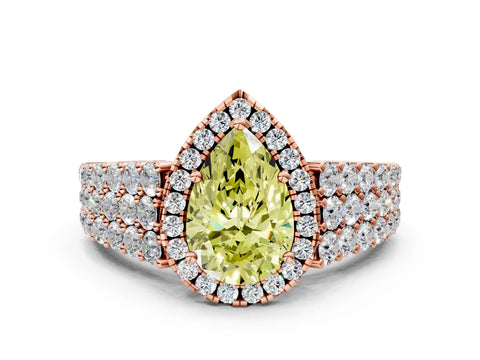 Rose gold Fancy Yellow Pear Cut Halo Pavé Diamond Engagement Ring with Split Shank and Four-Prong Setting_3