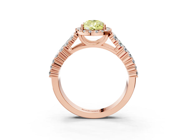 Rose gold Fancy Yellow Pear Cut Halo Pavé Diamond Engagement Ring with Split Shank and Four-Prong Setting