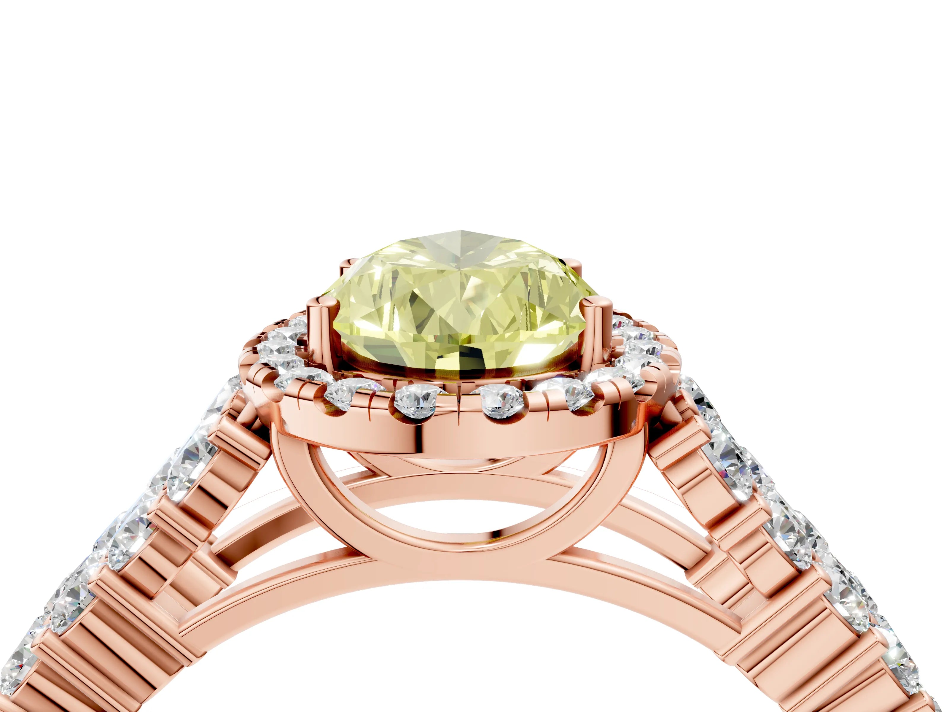 Rose gold Fancy Yellow Pear Cut Halo Pavé Diamond Engagement Ring with Split Shank and Four-Prong Setting_7
