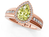 Rose gold Fancy Yellow Pear  Cut Halo Pave Band Four-Prong Ring_50