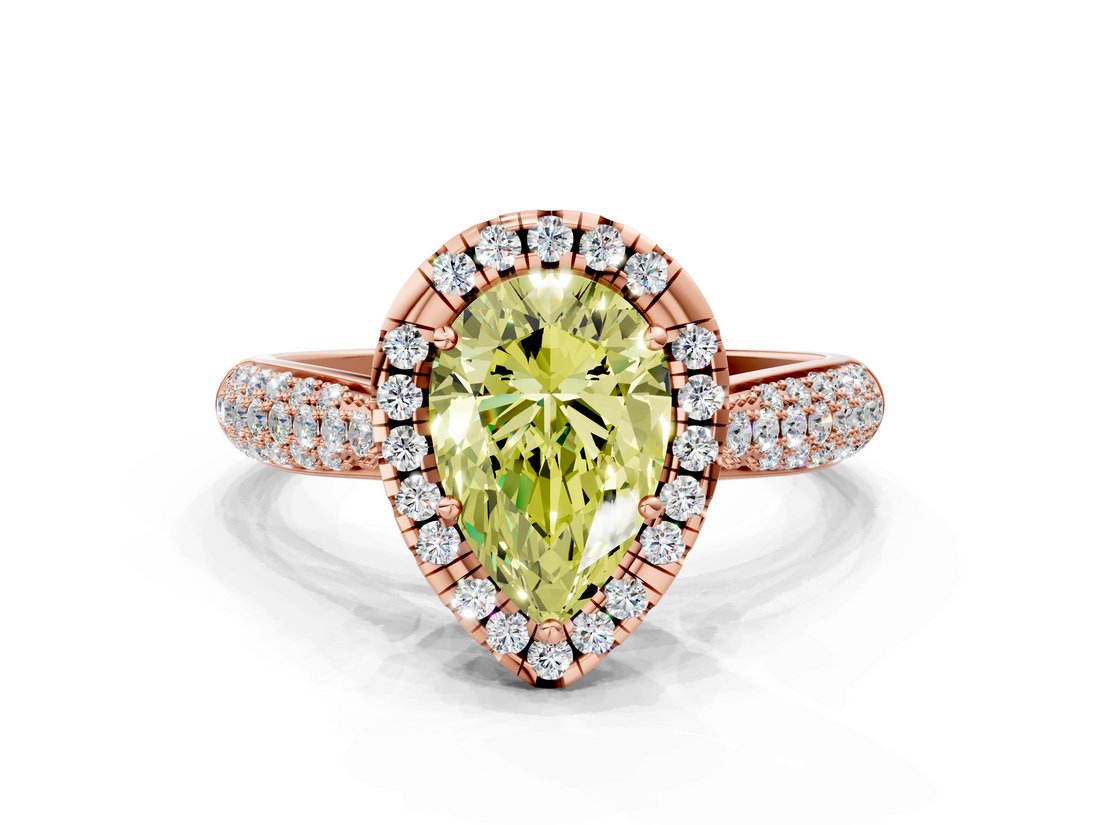 Rose gold Fancy Yellow Pear  Cut Halo Pave Band Four-Prong Setting Ring_36