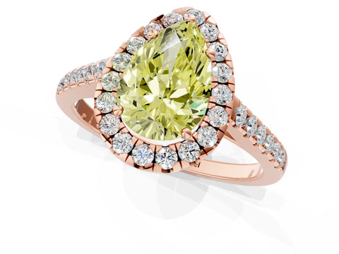 Rose gold Fancy Yellow Pear Cut Halo Pave Diamond Engagement Ring with Four-Prong Setting_1