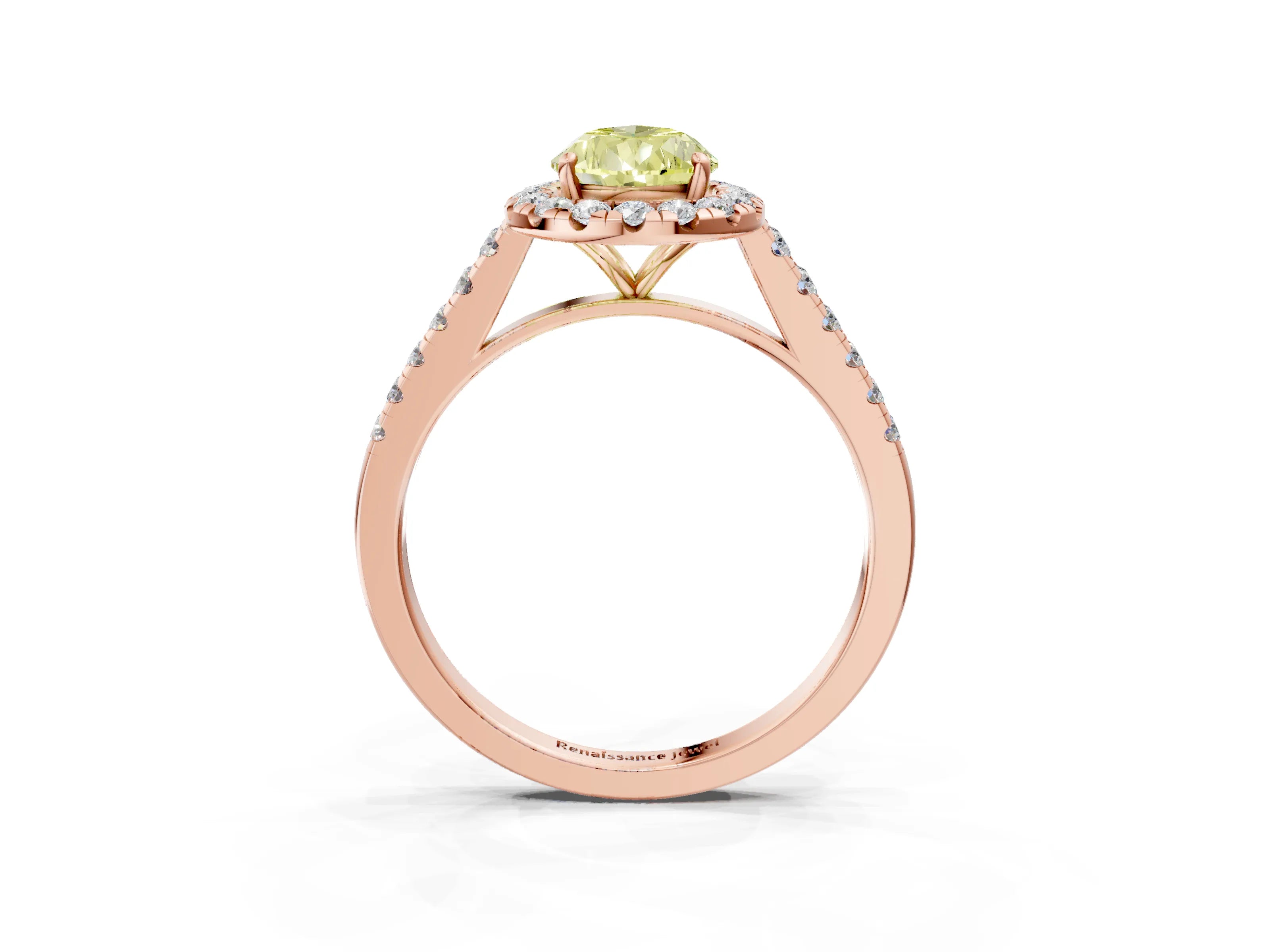 Rose gold Fancy Yellow Pear Cut Halo Pave Diamond Engagement Ring with Four-Prong Setting_3