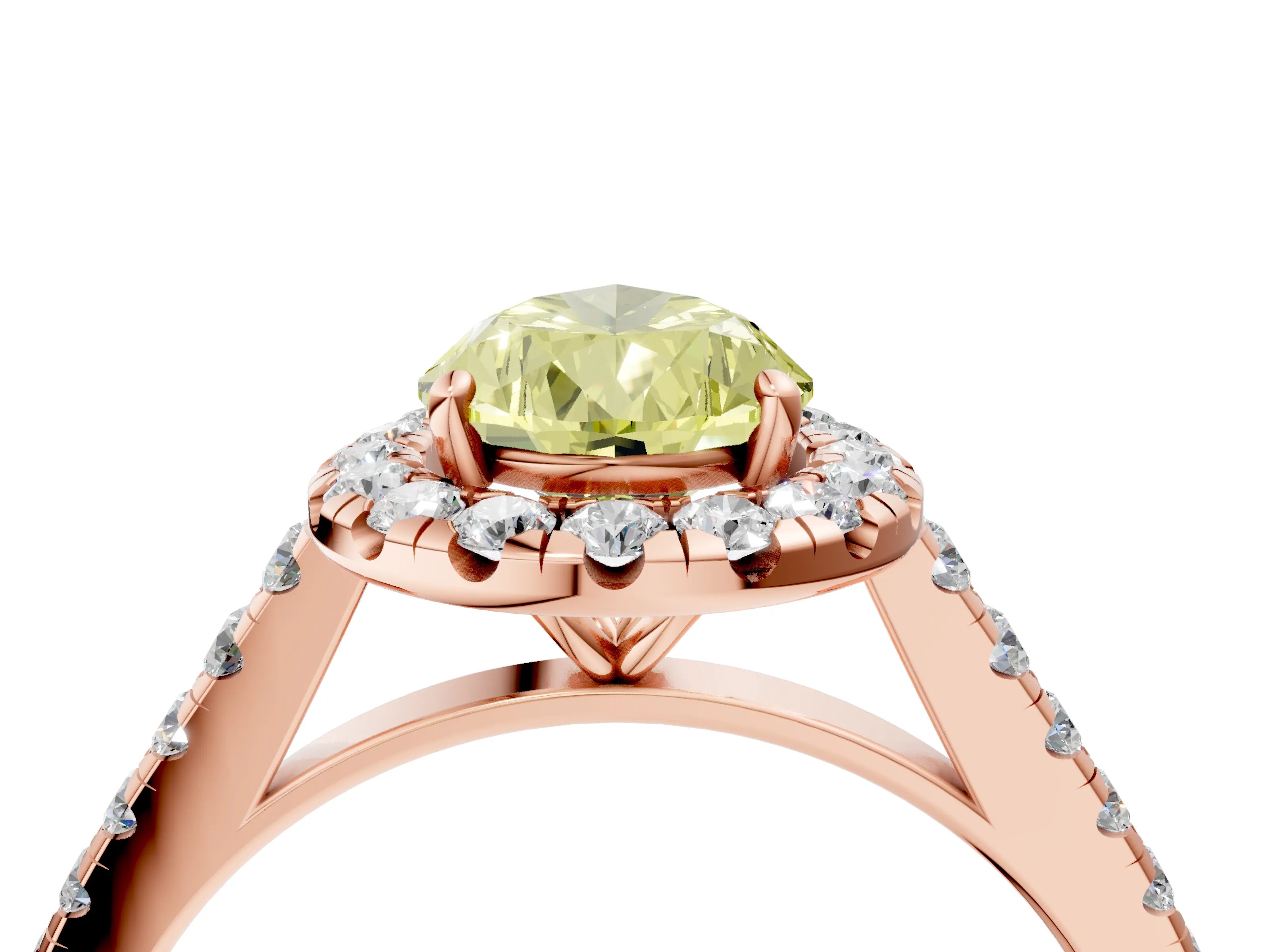 Rose gold Fancy Yellow Pear Cut Halo Pave Diamond Engagement Ring with Four-Prong Setting_4