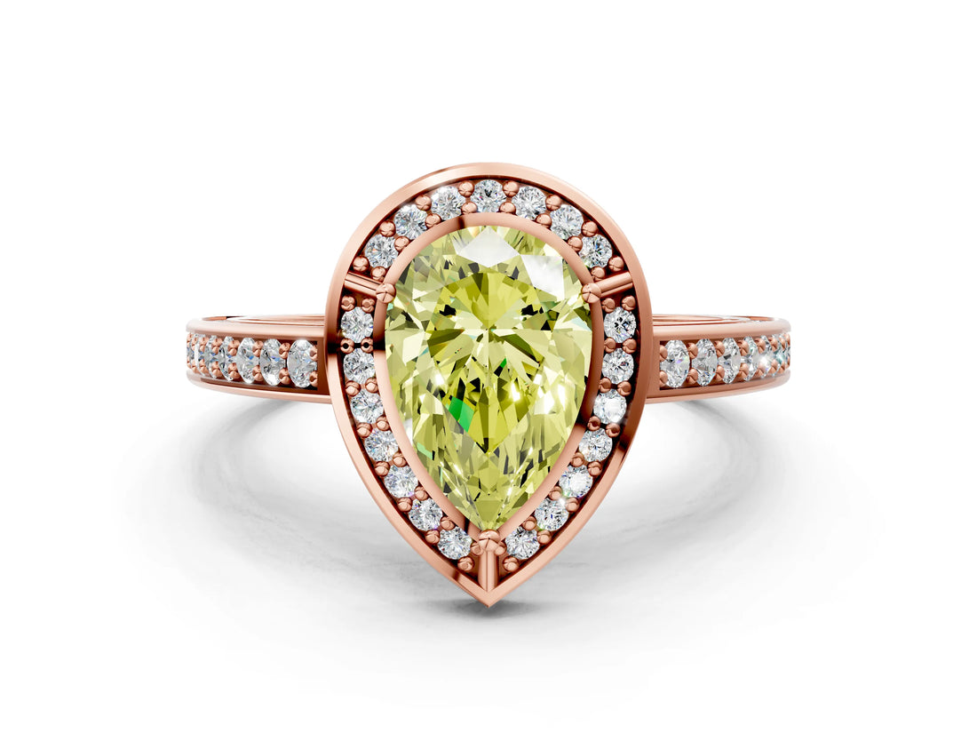 Rose gold Fancy Yellow Pear  Cut Halo Pave Split Shank Prong Setting Ring_37
