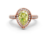 Rose gold Fancy Yellow Pear  Cut Halo Pave Split Shank Prong Setting Ring_37