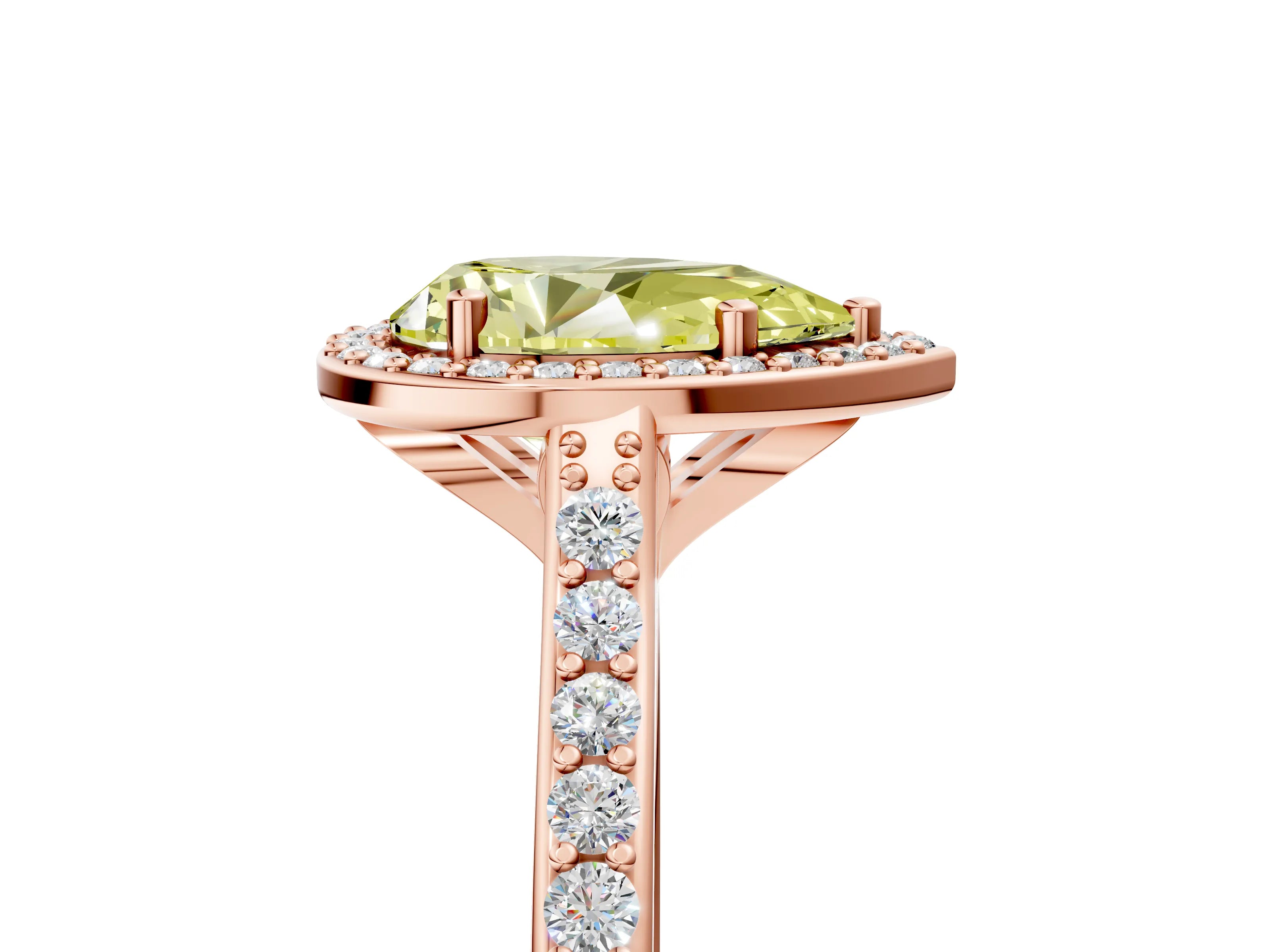 Rose gold Fancy Yellow Pear Cut Halo Round Diamond Pavé Band with Four-Prong Setting_8