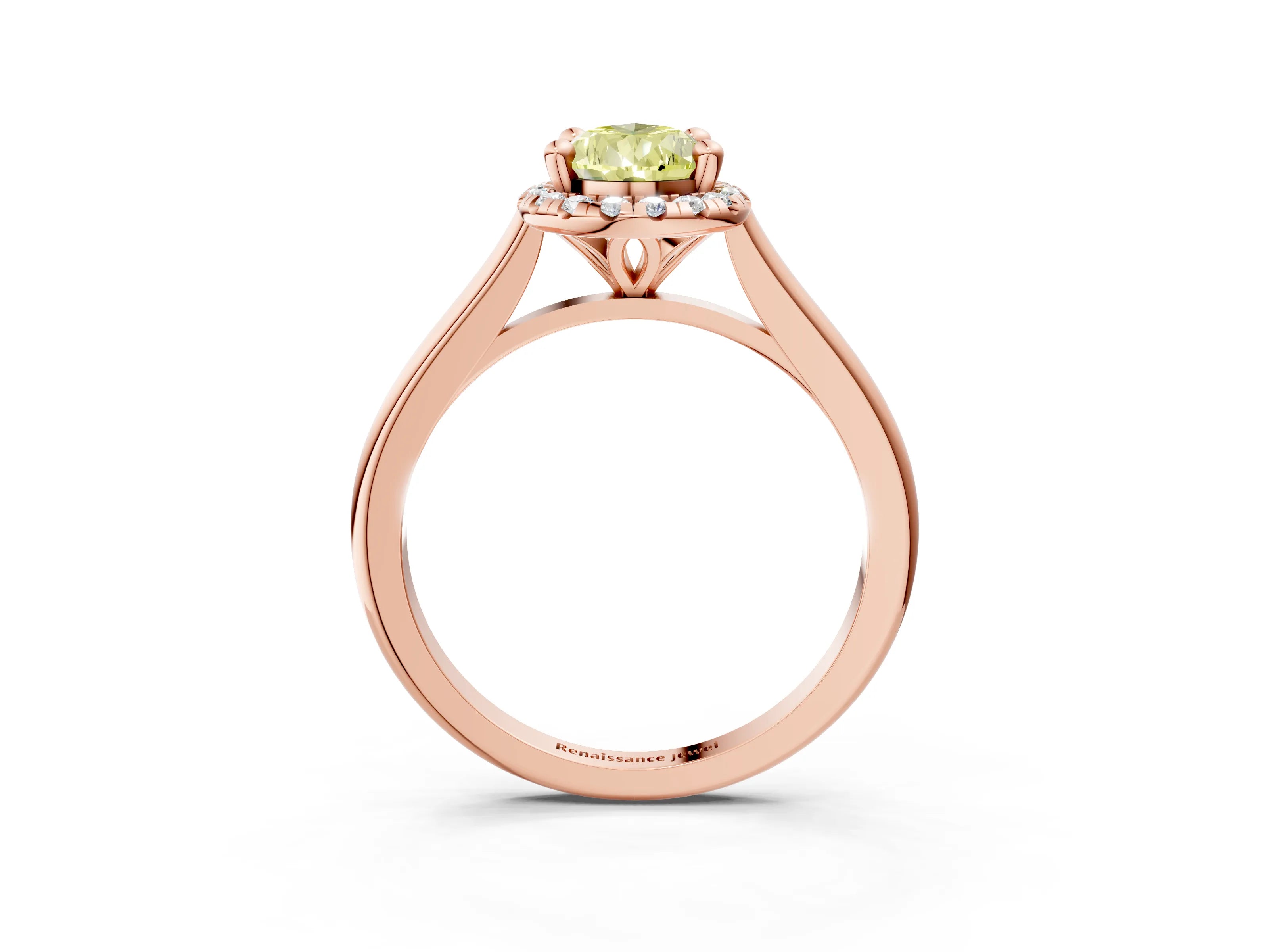 Rose gold Fancy Yellow Pear Cut Halo Round Diamond Solitaire Engagement Ring with Pave Band and Four-Prong Setting_15
