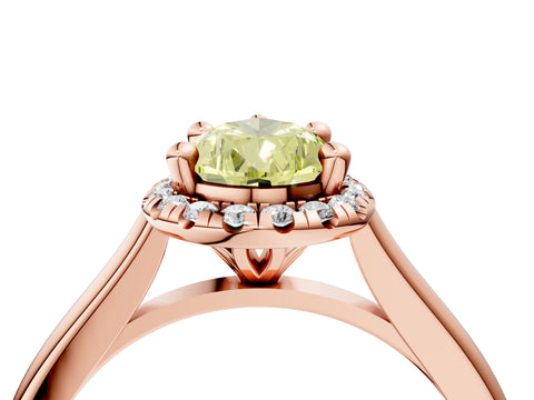 Rose gold Fancy Yellow Pear Cut Halo Round Diamond Solitaire Engagement Ring with Pave Band and Four-Prong Setting_16