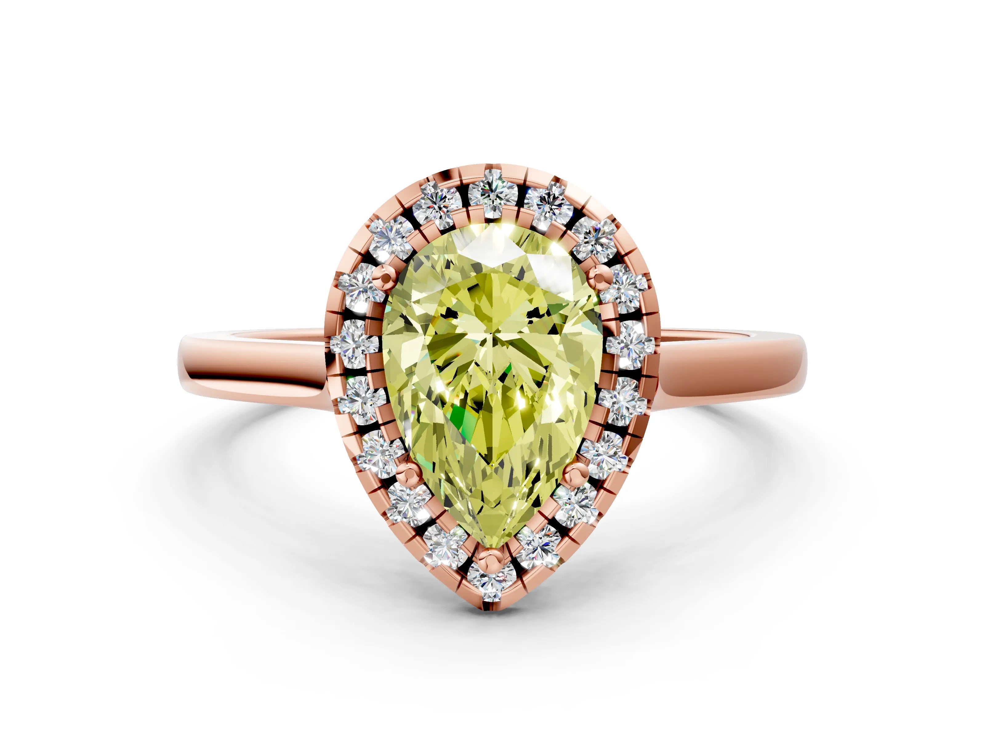 Rose gold Fancy Yellow Pear Cut Halo Round Diamond Solitaire Ring with Pavé Band and Four-Prong Setting_12
