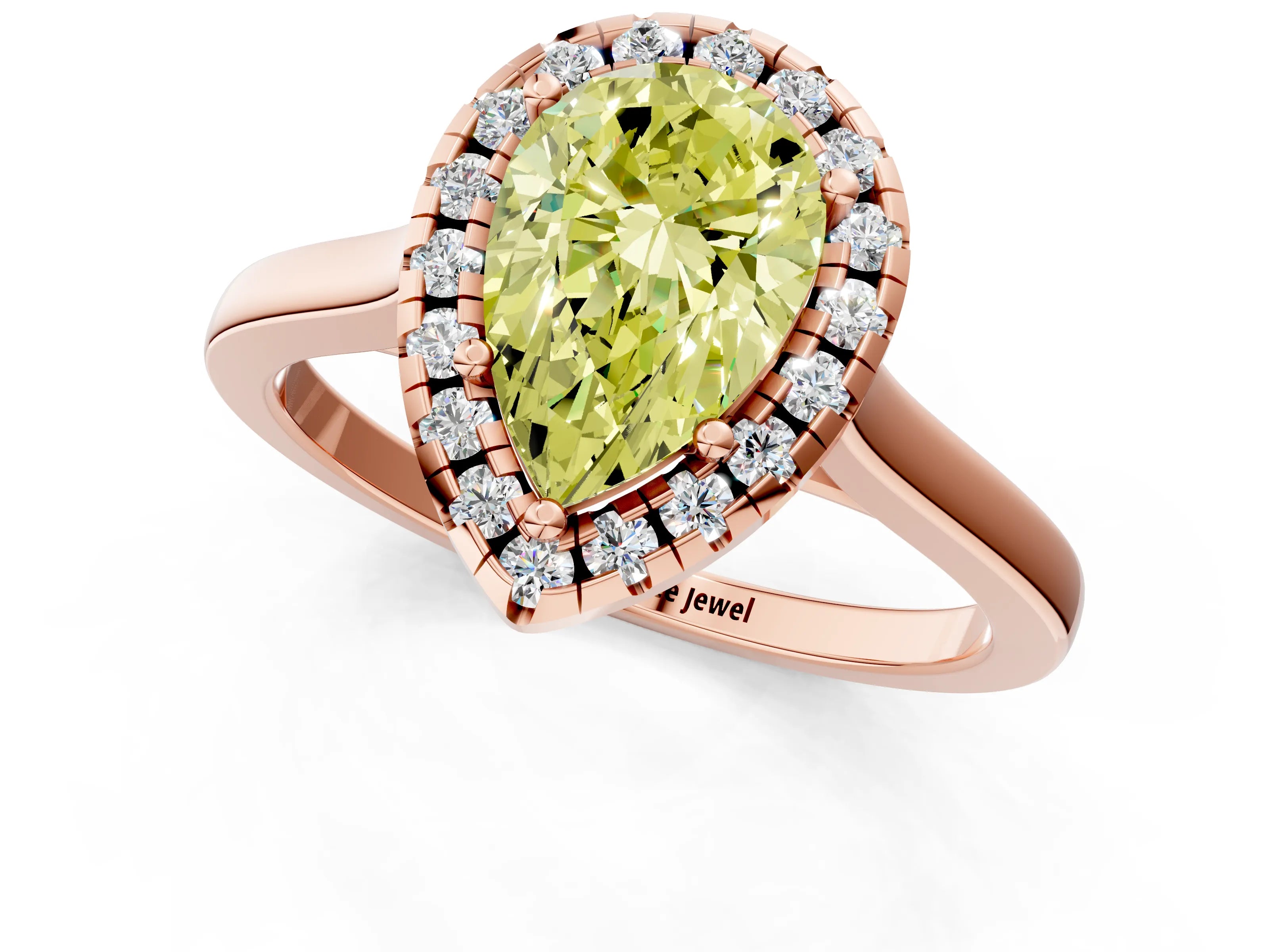 Rose gold Fancy Yellow Pear Cut Halo Round Diamond Solitaire Ring with Pavé Band and Four-Prong Setting_13