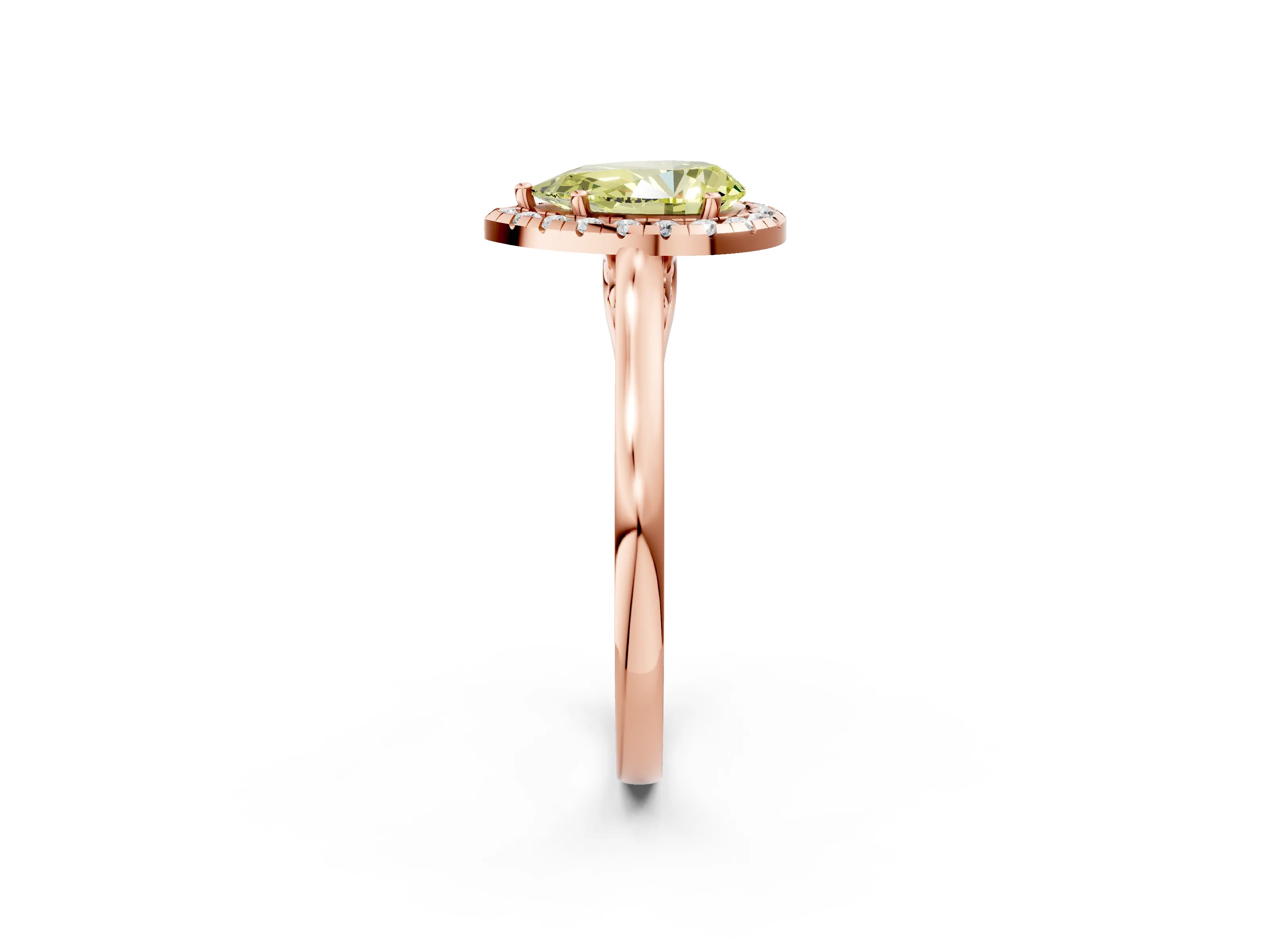 Rose gold Fancy Yellow Pear Cut Halo Round Diamond Solitaire Ring with Pavé Band and Four-Prong Setting_14