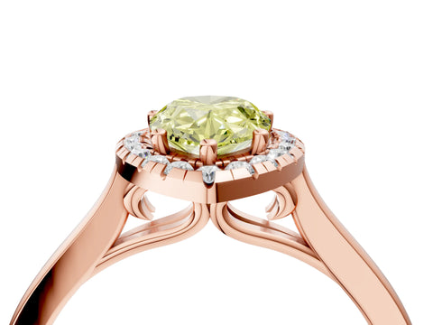 Rose gold Fancy Yellow Pear Cut Halo Round Diamond Solitaire Ring with Pavé Band and Four-Prong Setting_16