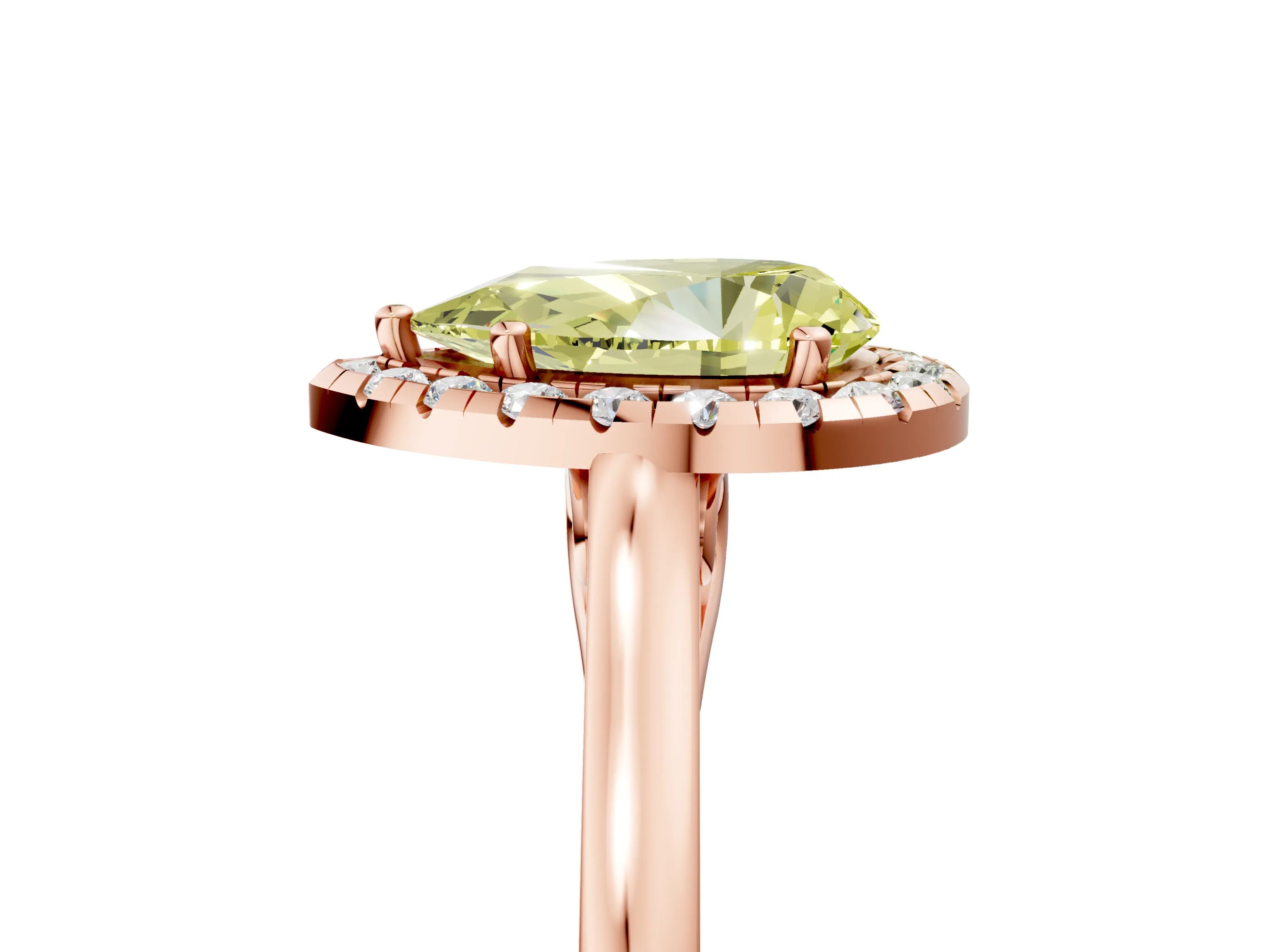 Rose gold Fancy Yellow Pear Cut Halo Round Diamond Solitaire Ring with Pavé Band and Four-Prong Setting_17
