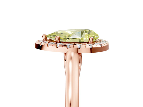 Rose gold Fancy Yellow Pear Cut Halo Round Diamond Solitaire Ring with Pavé Band and Four-Prong Setting_17