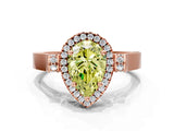 Rose gold Fancy Yellow Pear Cut Halo Round Diamond Twist Band with Four-Prong Setting