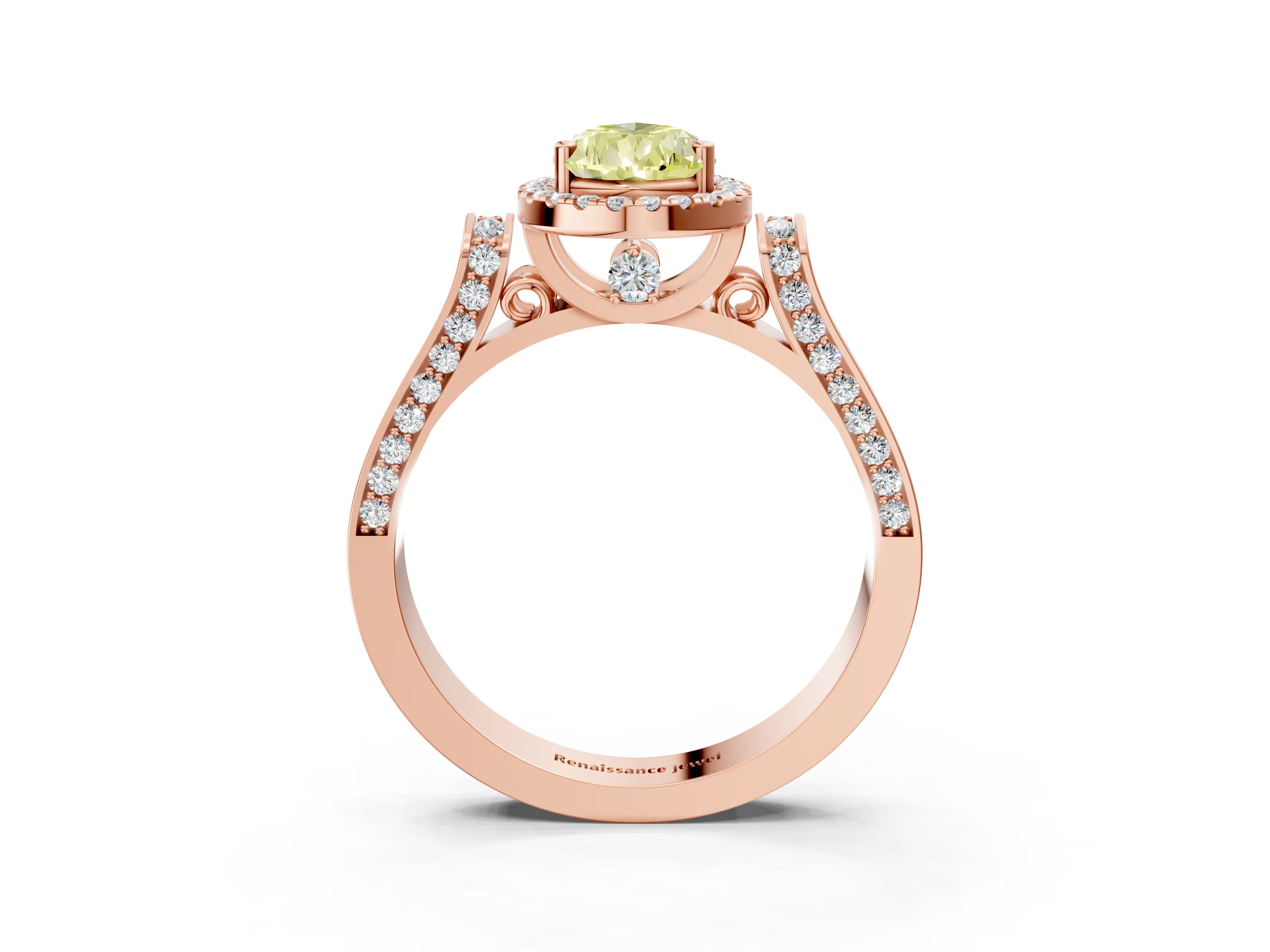 Rose gold Fancy Yellow Pear Cut Halo Round Diamond Twist Band with Four-Prong Setting_3