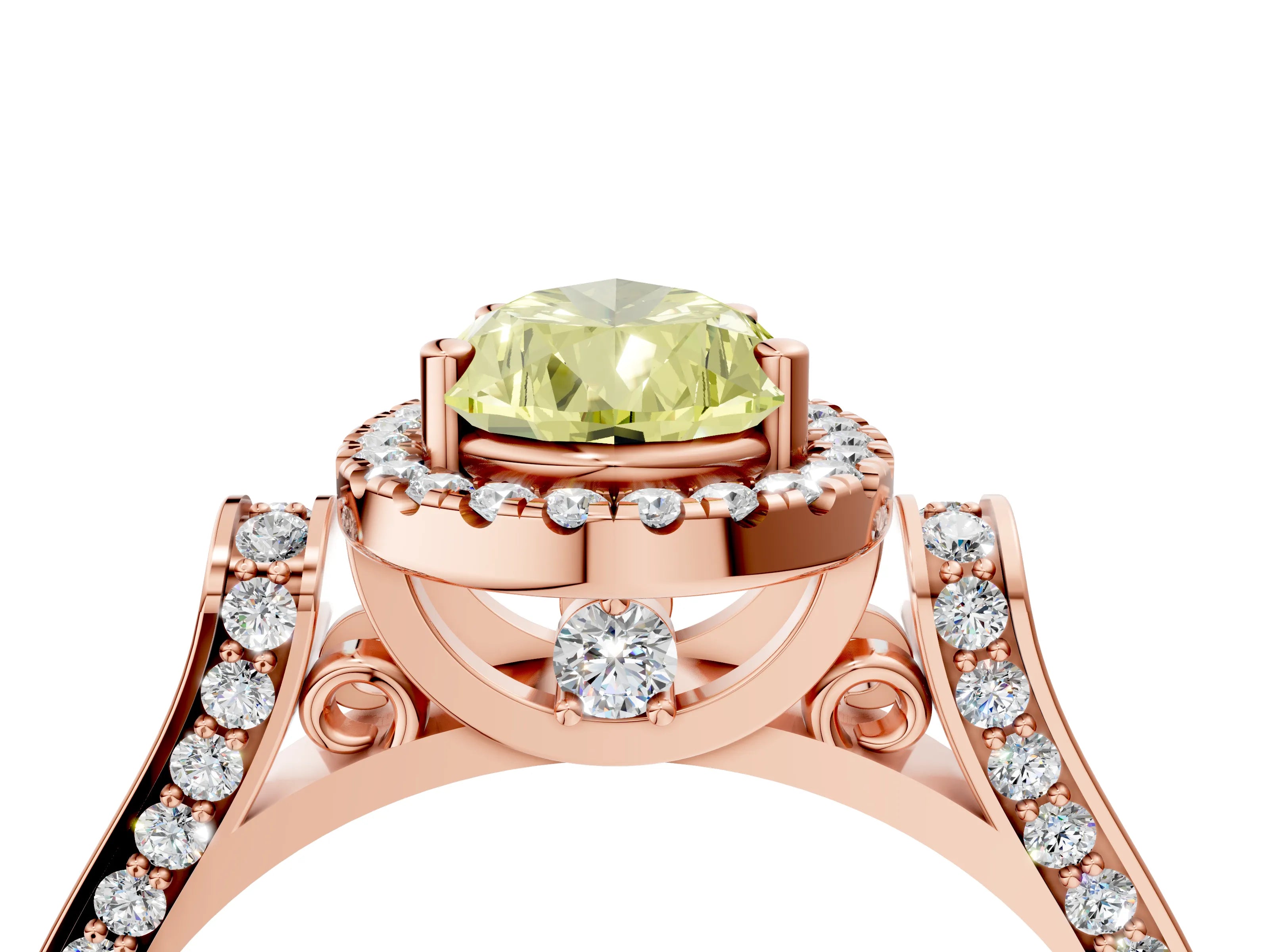 Rose gold Fancy Yellow Pear Cut Halo Round Diamond Twist Band with Four-Prong Setting_4