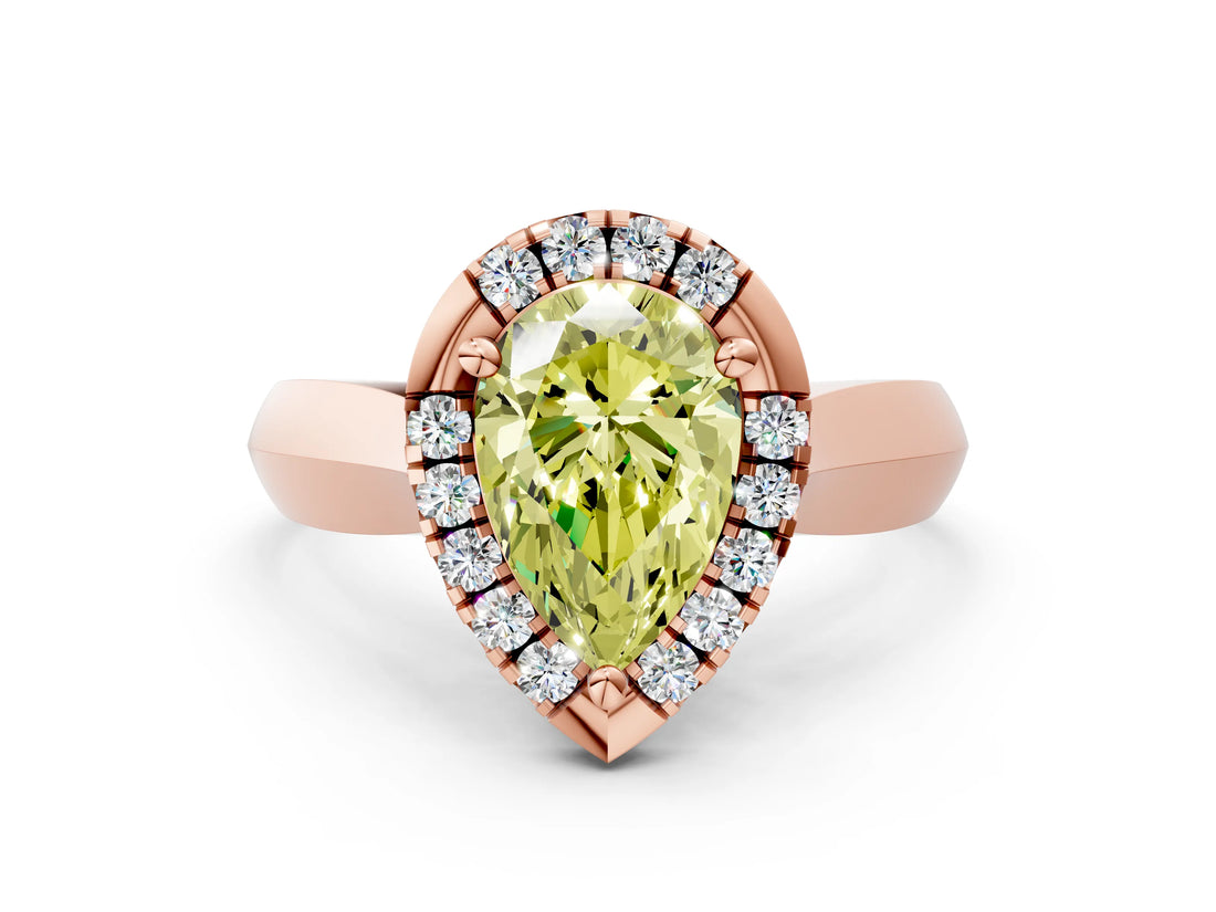Rose gold Fancy Yellow Pear  Cut Halo Solitaire Engagement Ring with Square Band and Four-Prong Setting_66