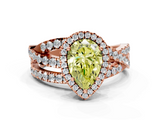 Rose gold Fancy Yellow Pear  Cut Halo Split Shank Prong Setting Ring_61