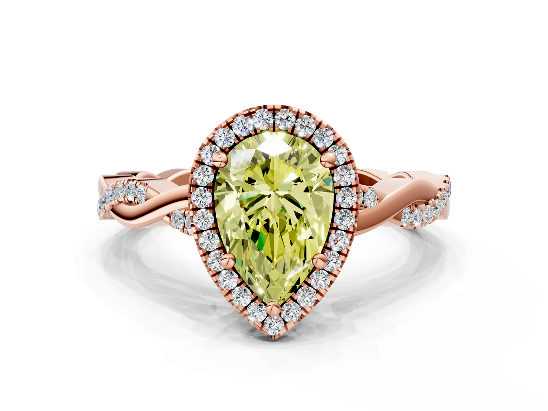 Rose gold Fancy Yellow Pear  Cut Halo Twisted Band Four-Prong Ring_20