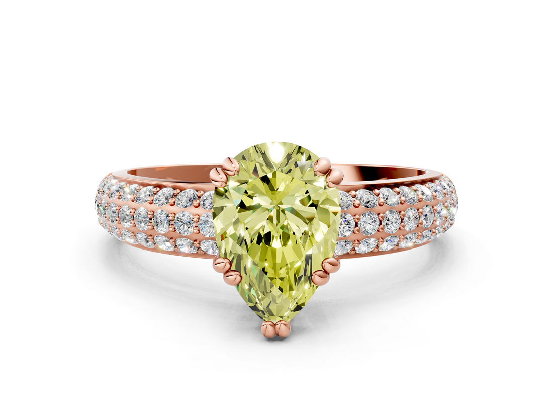 Rose gold Fancy Yellow Pear  Cut Pave Diamond Engagement Ring with Channel Set Band and Four-Prong Setting_20